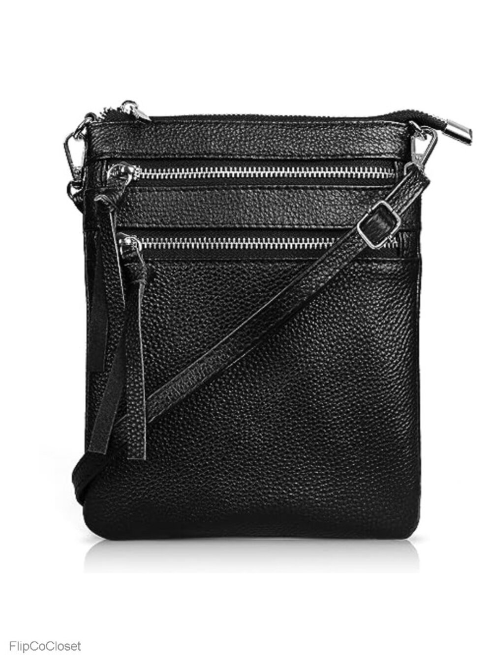 Small Genuine Leather Crossbody Purse with Multiple Zipper Pockets, Detachable